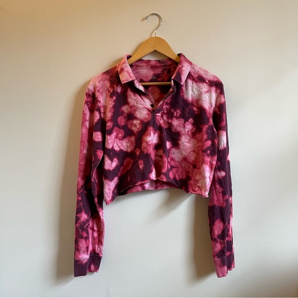 American Eagled Bleach Dyed Cropped Long-Sleeve Polo Shirt - Picture 4 of 8